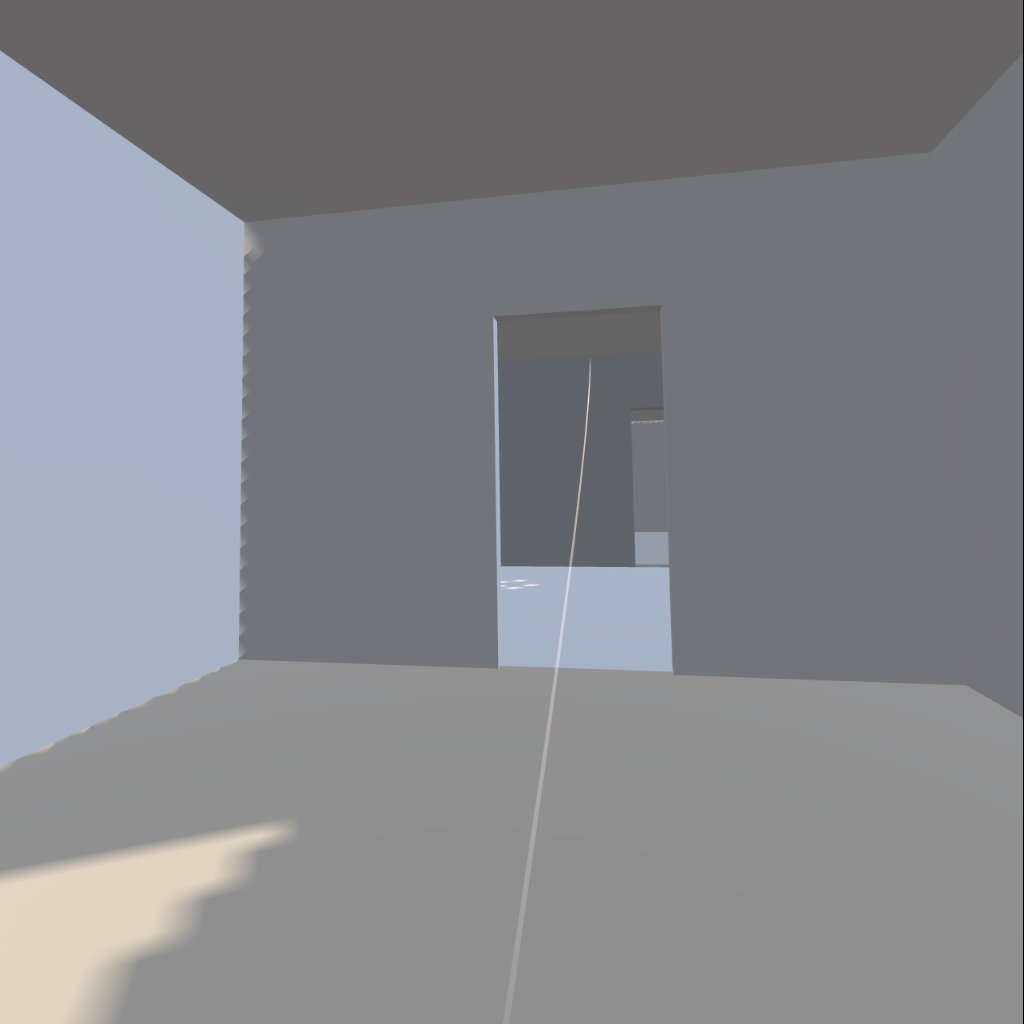 A doorway through a thick interior wall into the next room